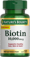 Nature'S Bounty Biotin, Supports Healthy Hair, Skin and Nails, 10,000 Mcg, Rapid Release Softgels, 180 Ct