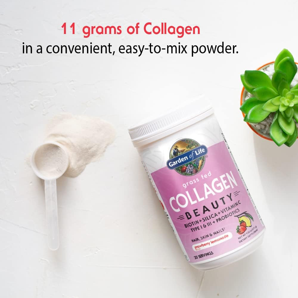 Garden of Life Grass Fed Collagen Beauty - Strawberry Lemonade, 20 Servings - Collagen Peptides Powder for Women Men Hair Skin Nails,, Collagen Protein Hydrolyzed Supplements