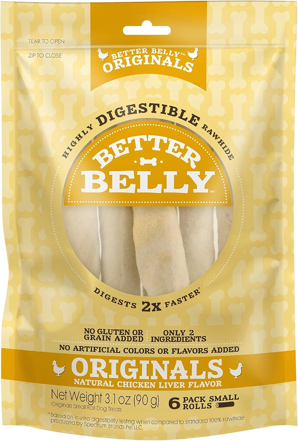 Better Belly Highly Digestible Rawhide Small Roll Chews, Treat Your Dog to a Chew with NO Artificial Colors or Flavors