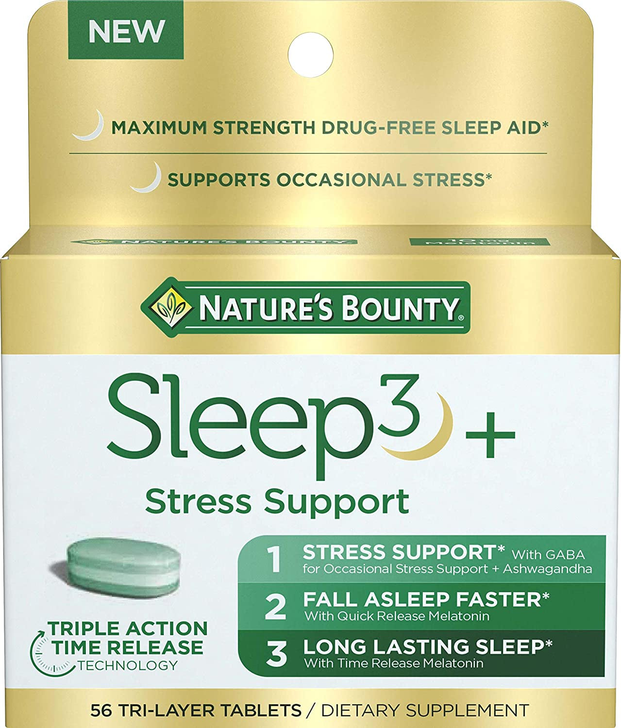 Nature'S Bounty Stress Support Melatonin by Sleep3, 10Mg, Tri-Layered Tablets, 56 Count