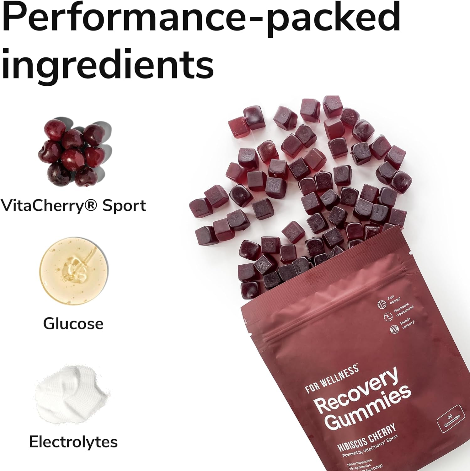 For Wellness Recovery Gummies™ Hibiscus Cherry (30 Gummies) – Supports Muscle Recovery, Combats Soreness & Boosts Energy