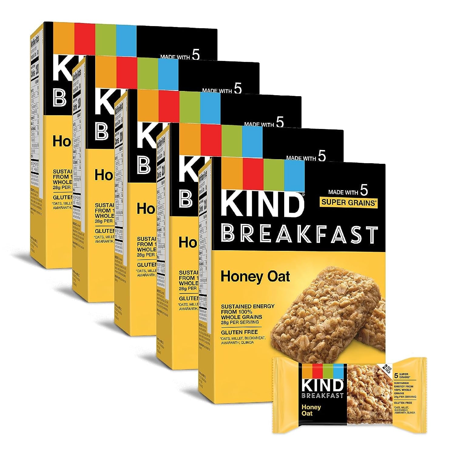 KIND Breakfast, Healthy Snack Bar, Honey Oat, Gluten Free Breakfast Bars, 100% Whole Grains, 1.76 OZ Packs (30 Count)