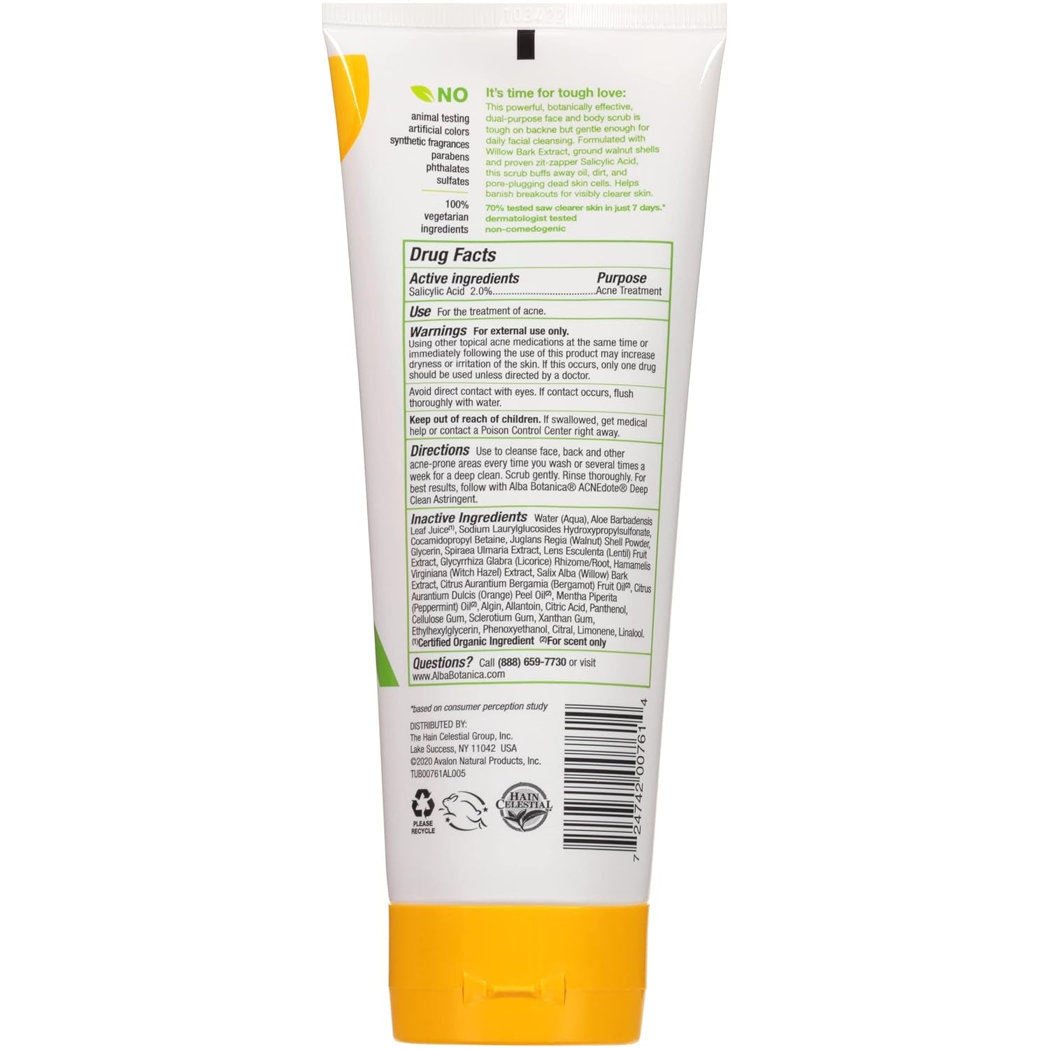 Alba Botanica Acnedote Maximum Strength Face & Body Scrub, 8 Oz