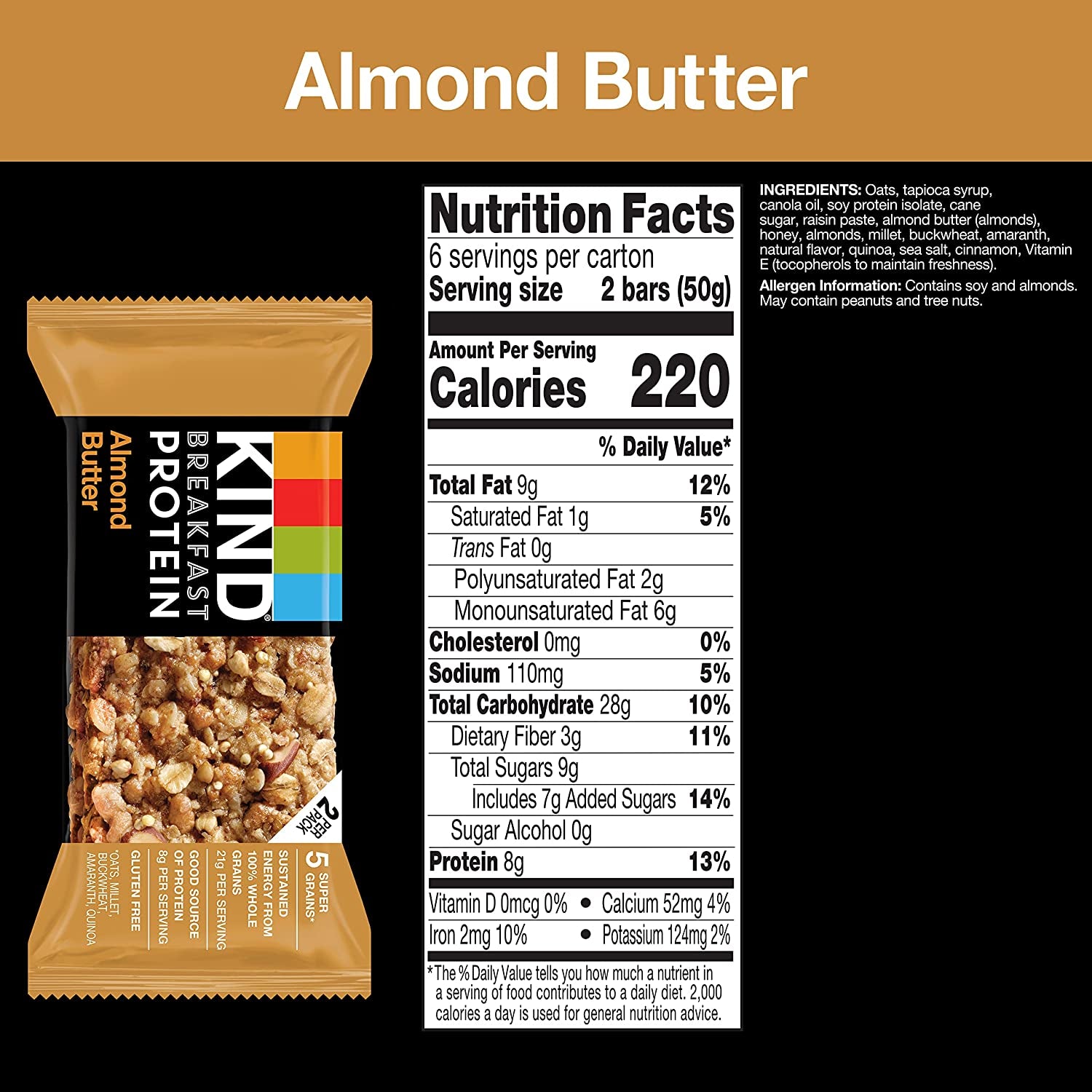 KIND Breakfast, Healthy Snack Bar, Almond Butter, Gluten Free Breakfast Bars, 8G Protein, 1.76 OZ Packs (30 Count)