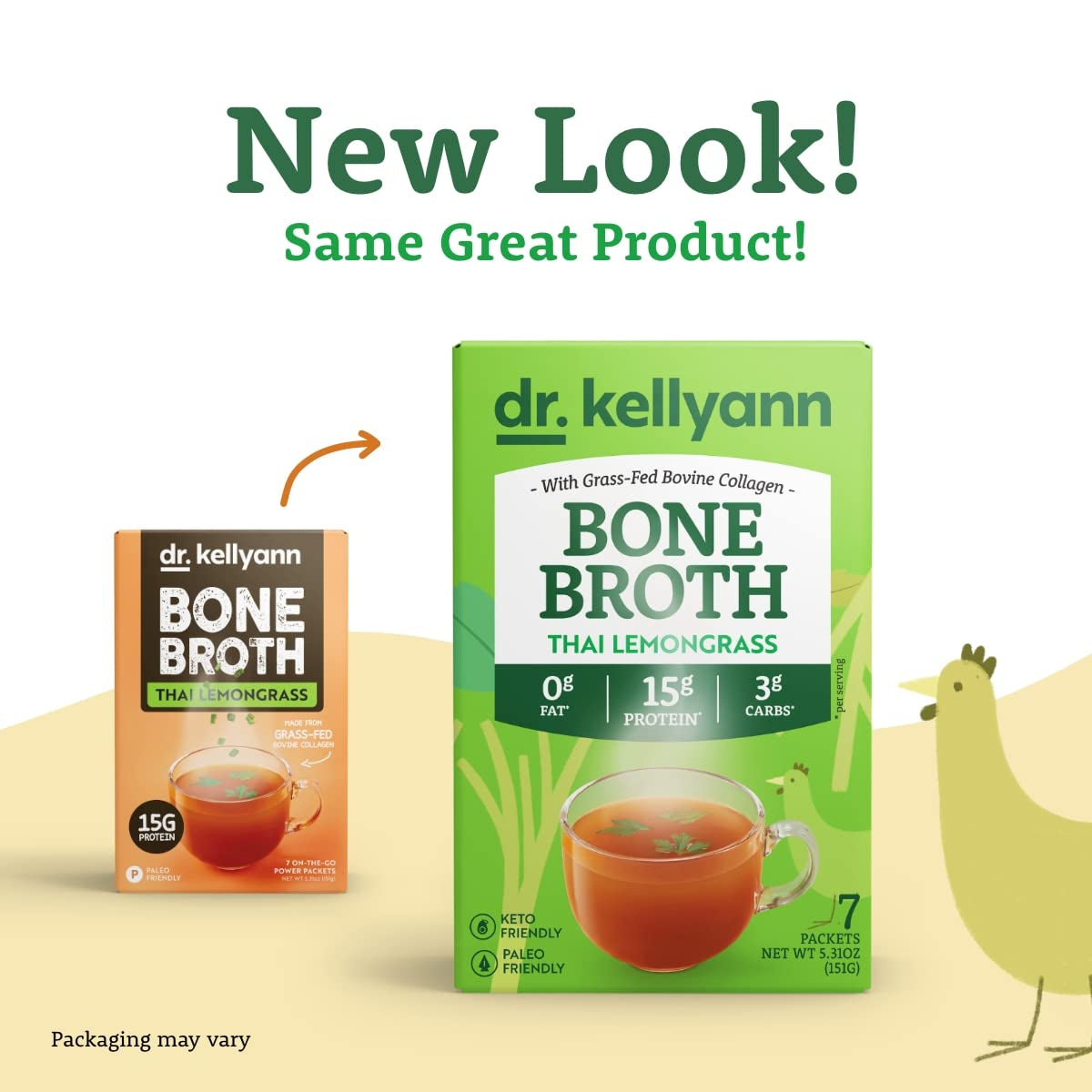 Dr. Kellyann Thai Lemongrass Bone Broth Collagen Powder (7X16G Protein Servings) - 100% Grass-Fed, Keto & Paleo Friendly